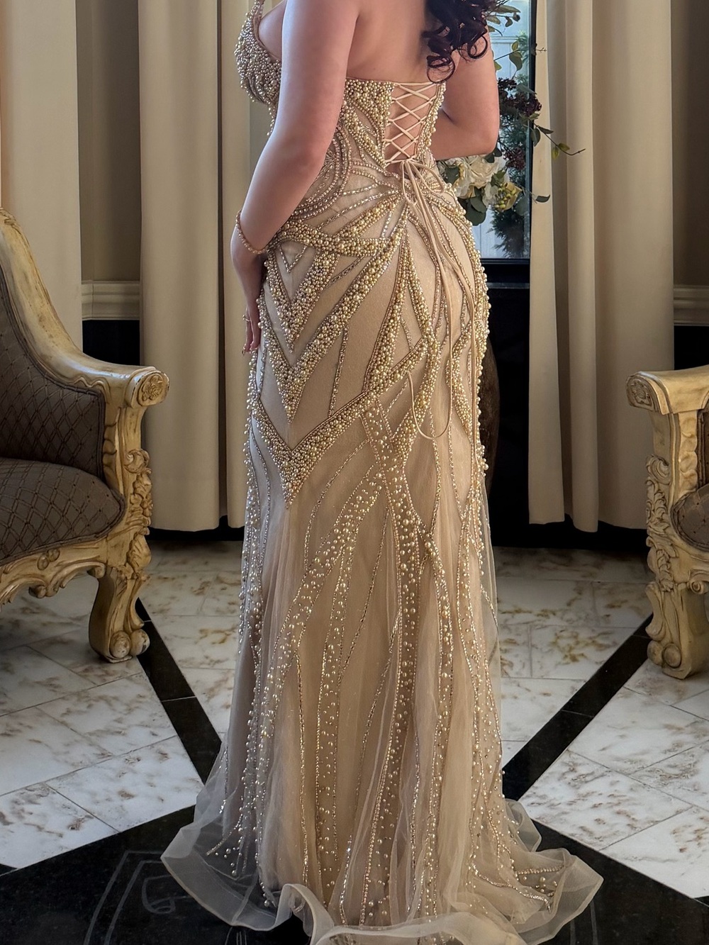 Gold Beaded Evening Gown - Picture 2 of 2